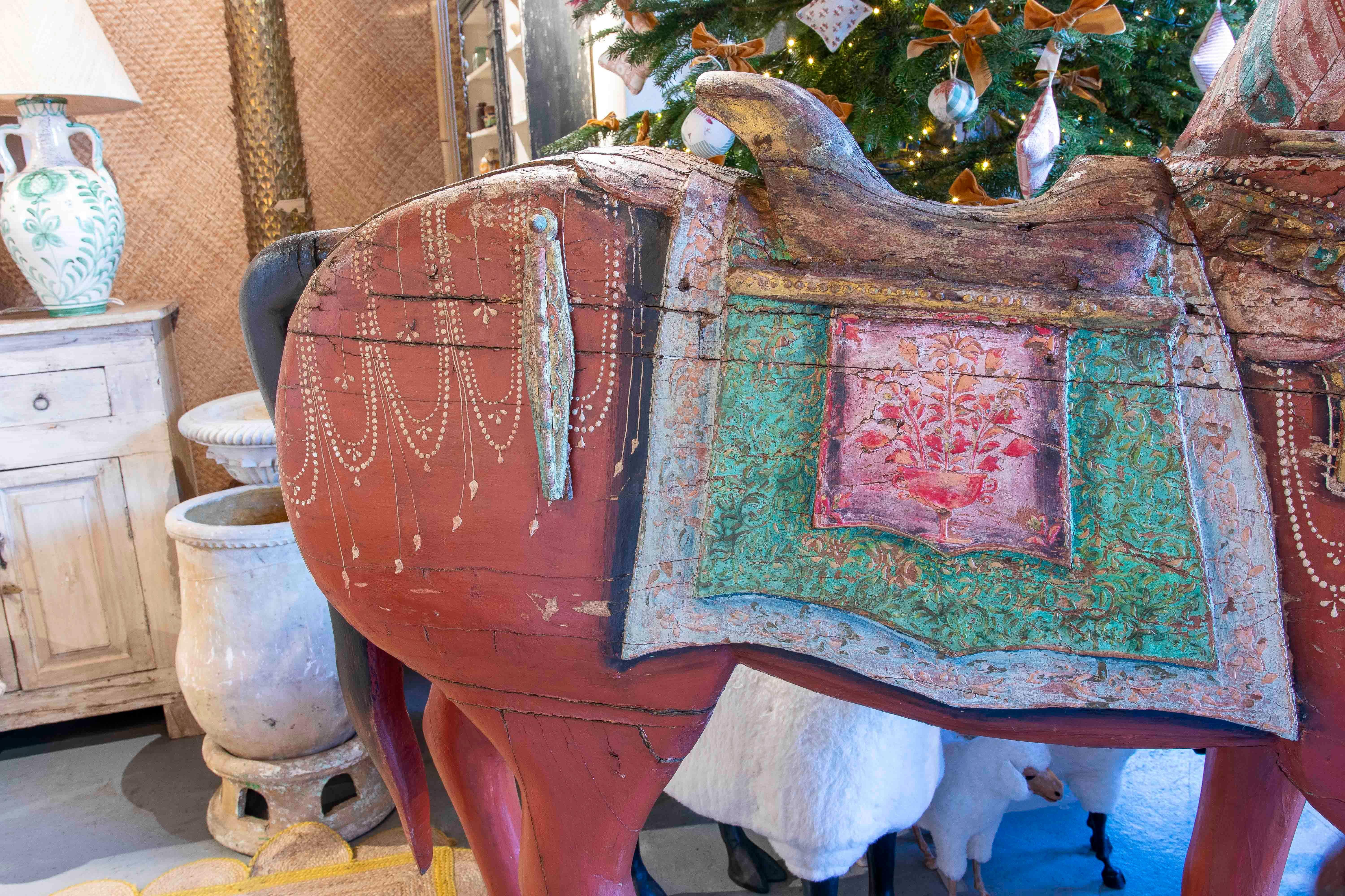1930s Pair of Antique Painted Wooden Horses with Ornamental Details and Wheels 2