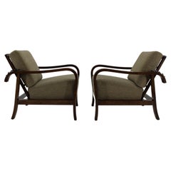 1930s Pair of Art Deco Armchairs in Walnut Finish, Czechoslovakia