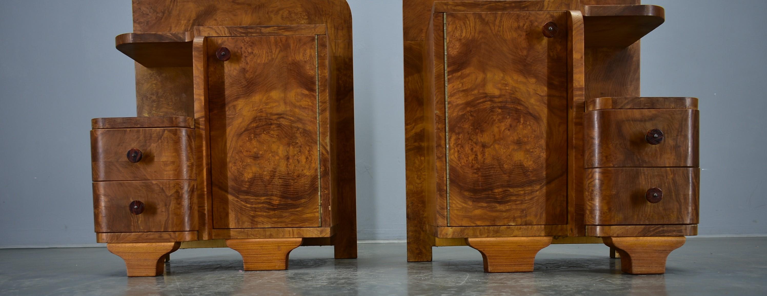 Mid-20th Century 1930s Pair of Art Deco Bedside Tables, Czechoslovakia For Sale