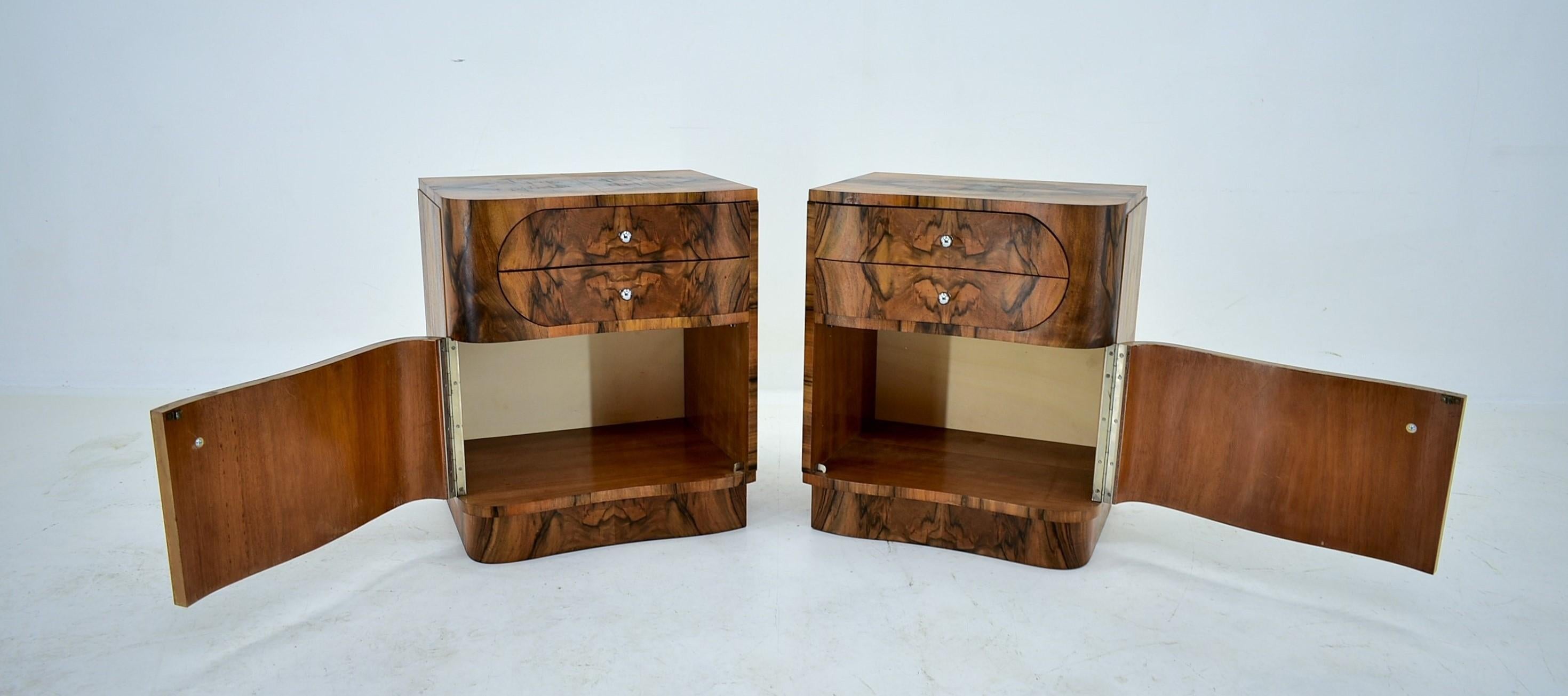 Chrome 1930s Pair of Art Deco Bedside Tables, Czechoslovakia