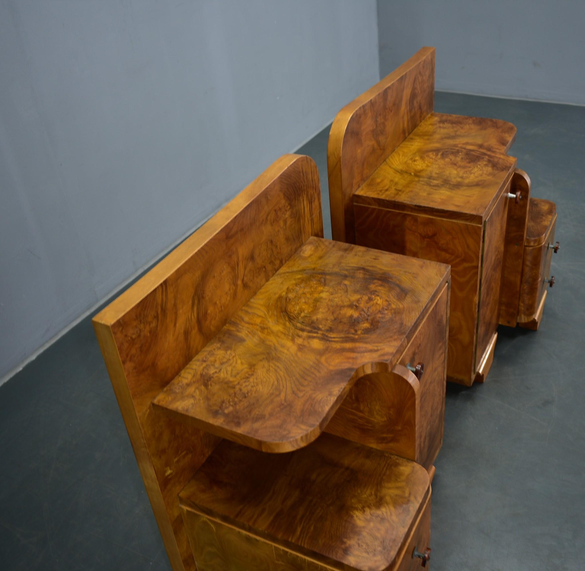 Wood 1930s Pair of Art Deco Bedside Tables, Czechoslovakia For Sale