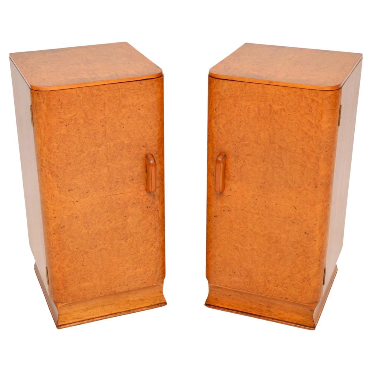 1930s Pair of Art Deco Bird’S-Eye Maple Bedside Cabinets