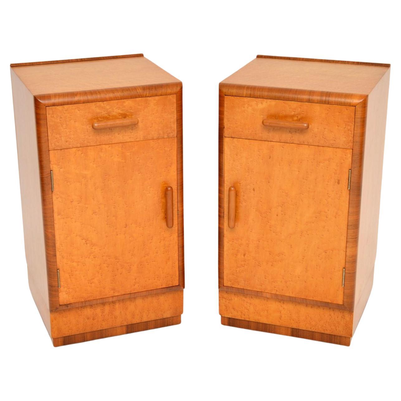 1930's Pair of Art Deco Birdseye Maple & Walnut Bedside Cabinets