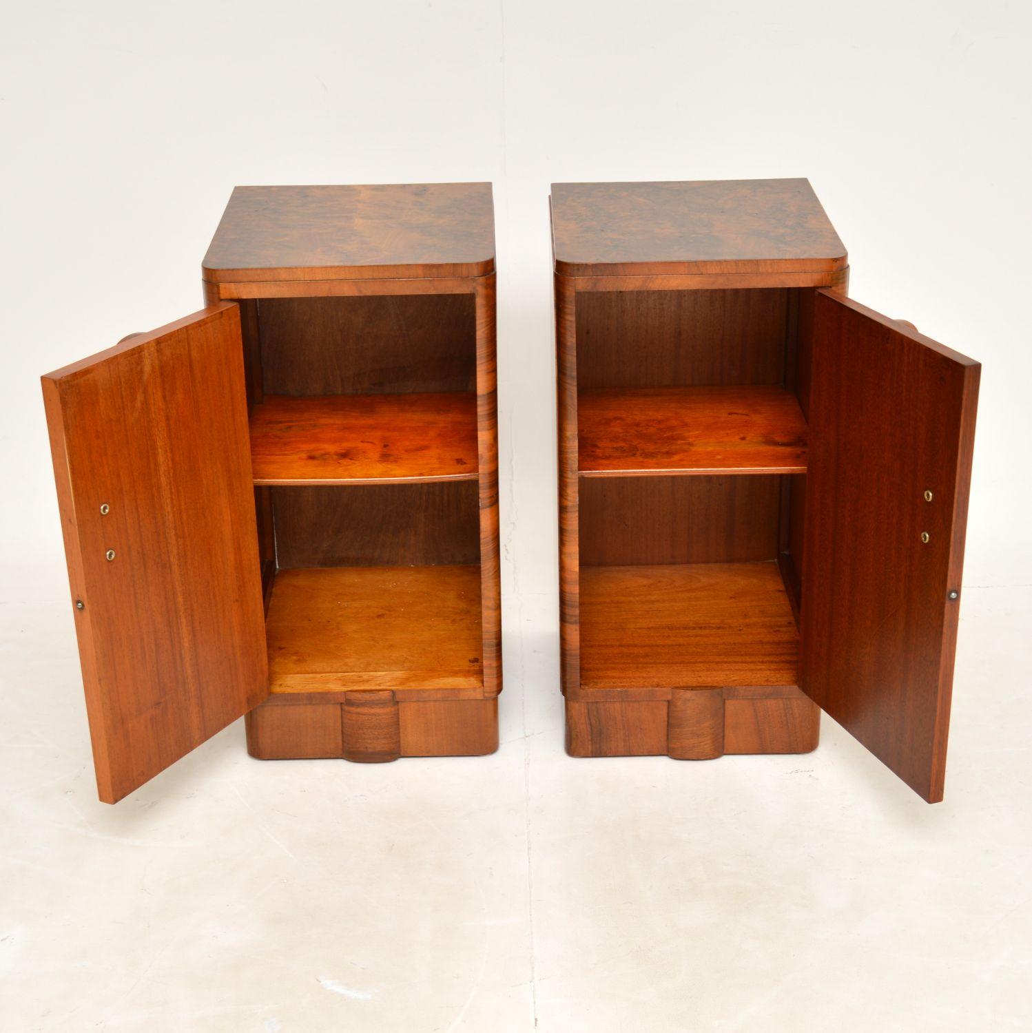 1930's Pair of Art Deco Burr Walnut Bedside Cabinets 1