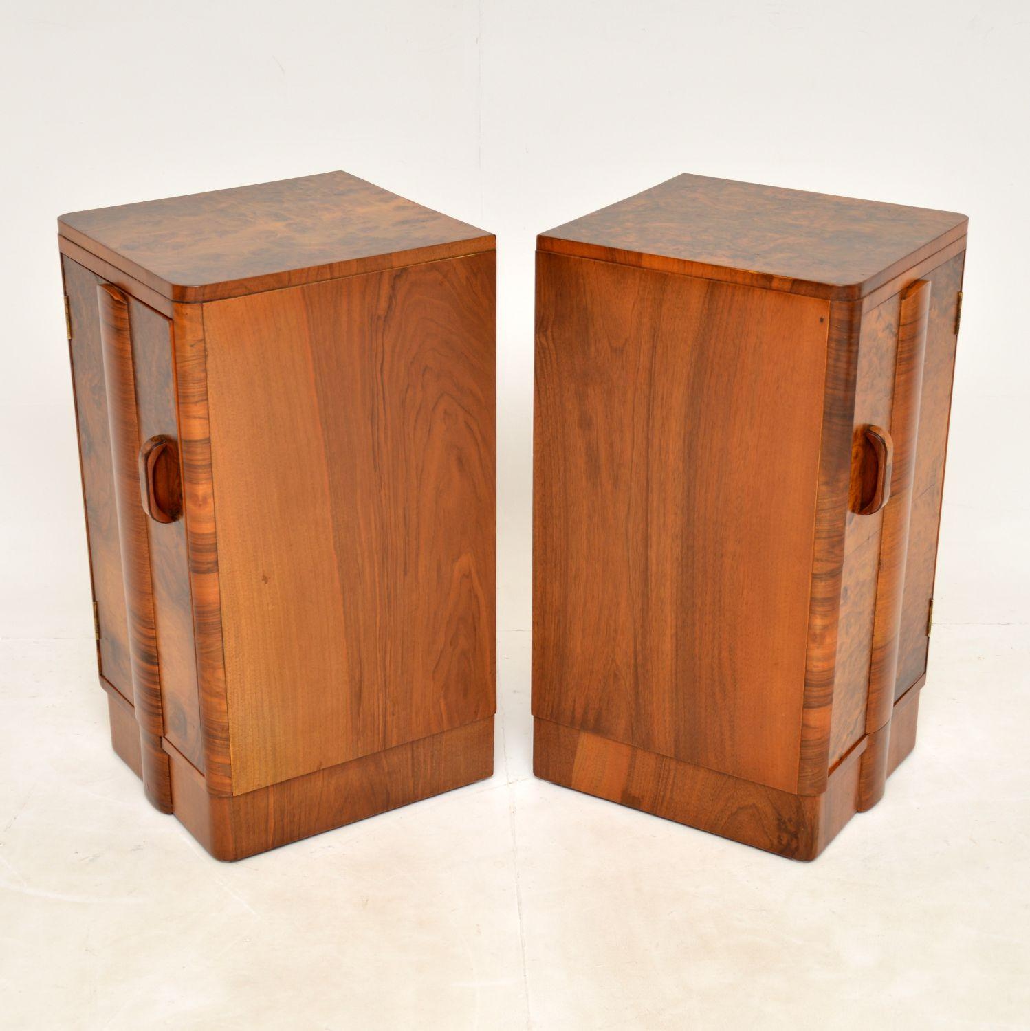 1930's Pair of Art Deco Burr Walnut Bedside Cabinets 4