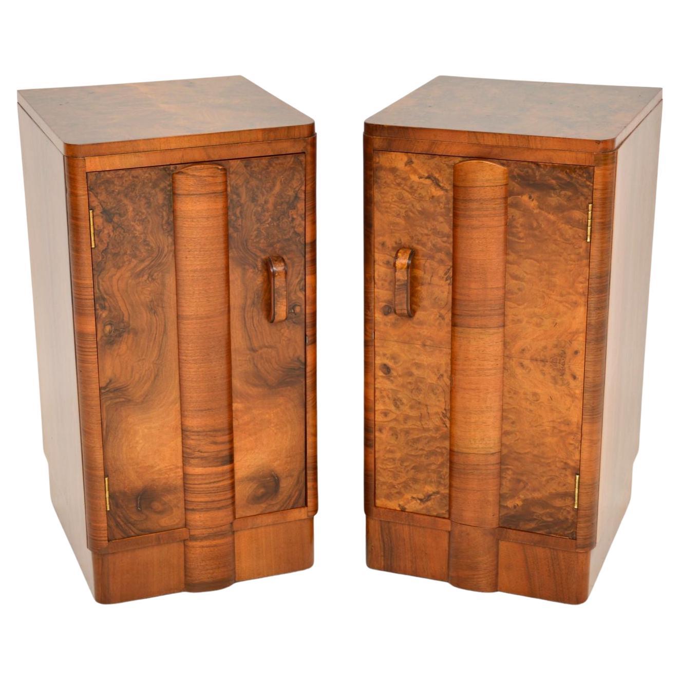 1930's Pair of Art Deco Burr Walnut Bedside Cabinets