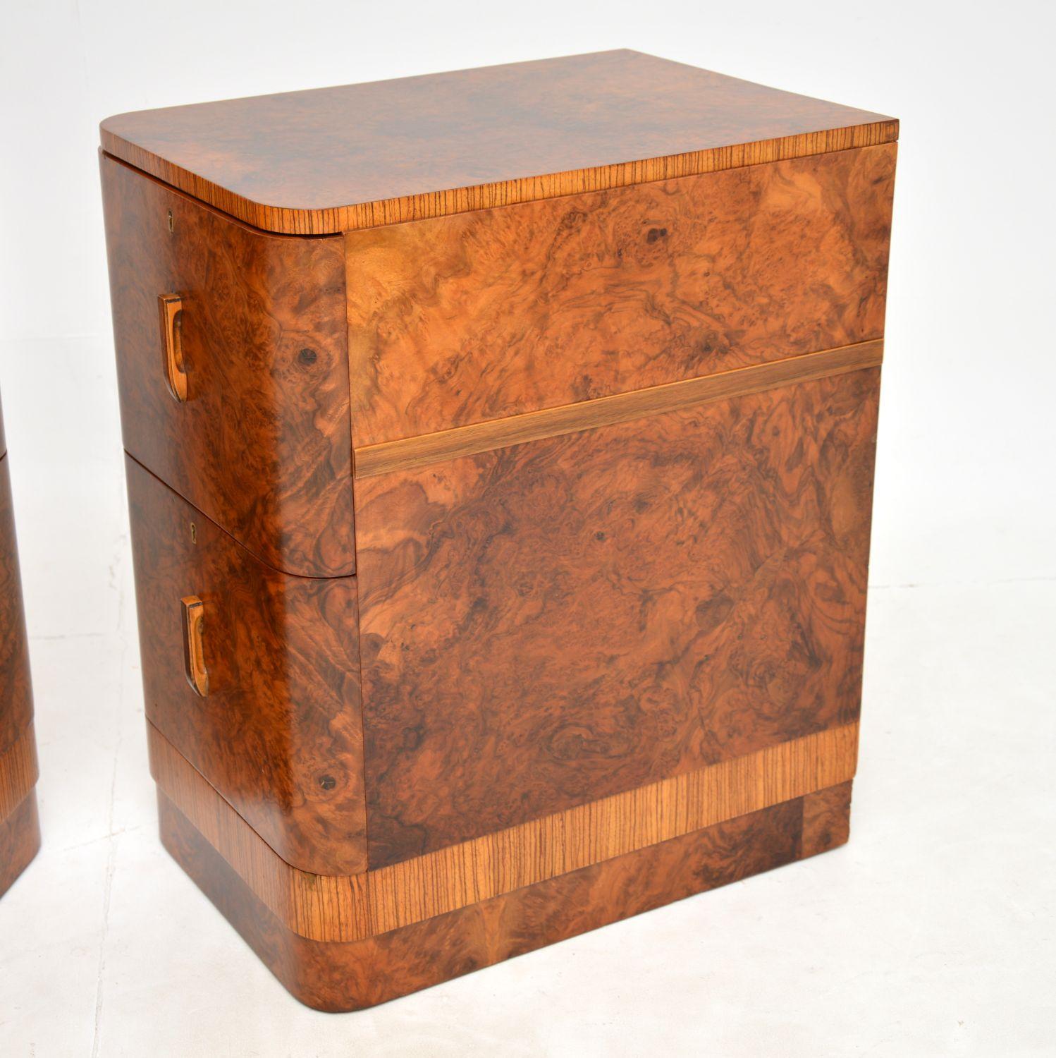 1930's Pair of Art Deco Burr Walnut Bedside Chests 8