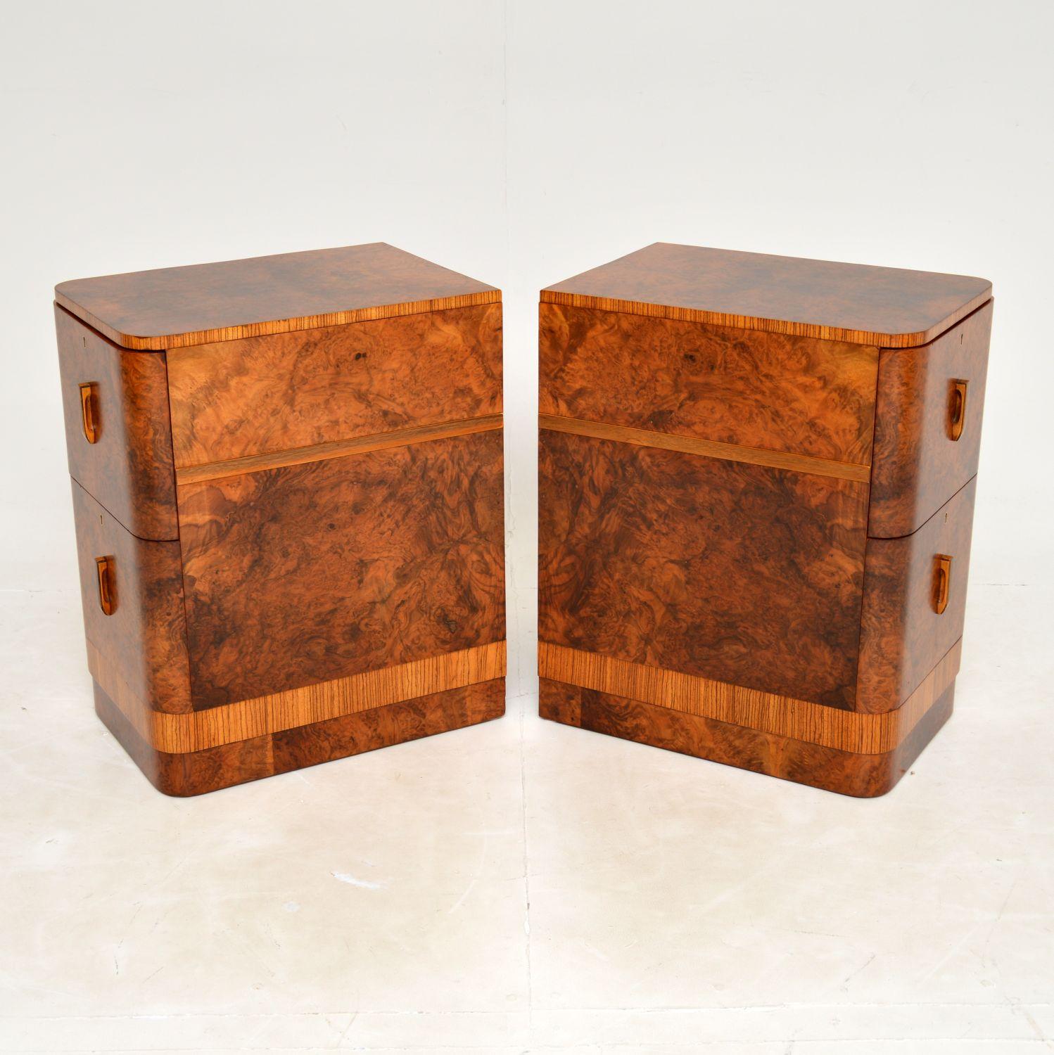 1930's Pair of Art Deco Burr Walnut Bedside Chests In Good Condition In London, GB