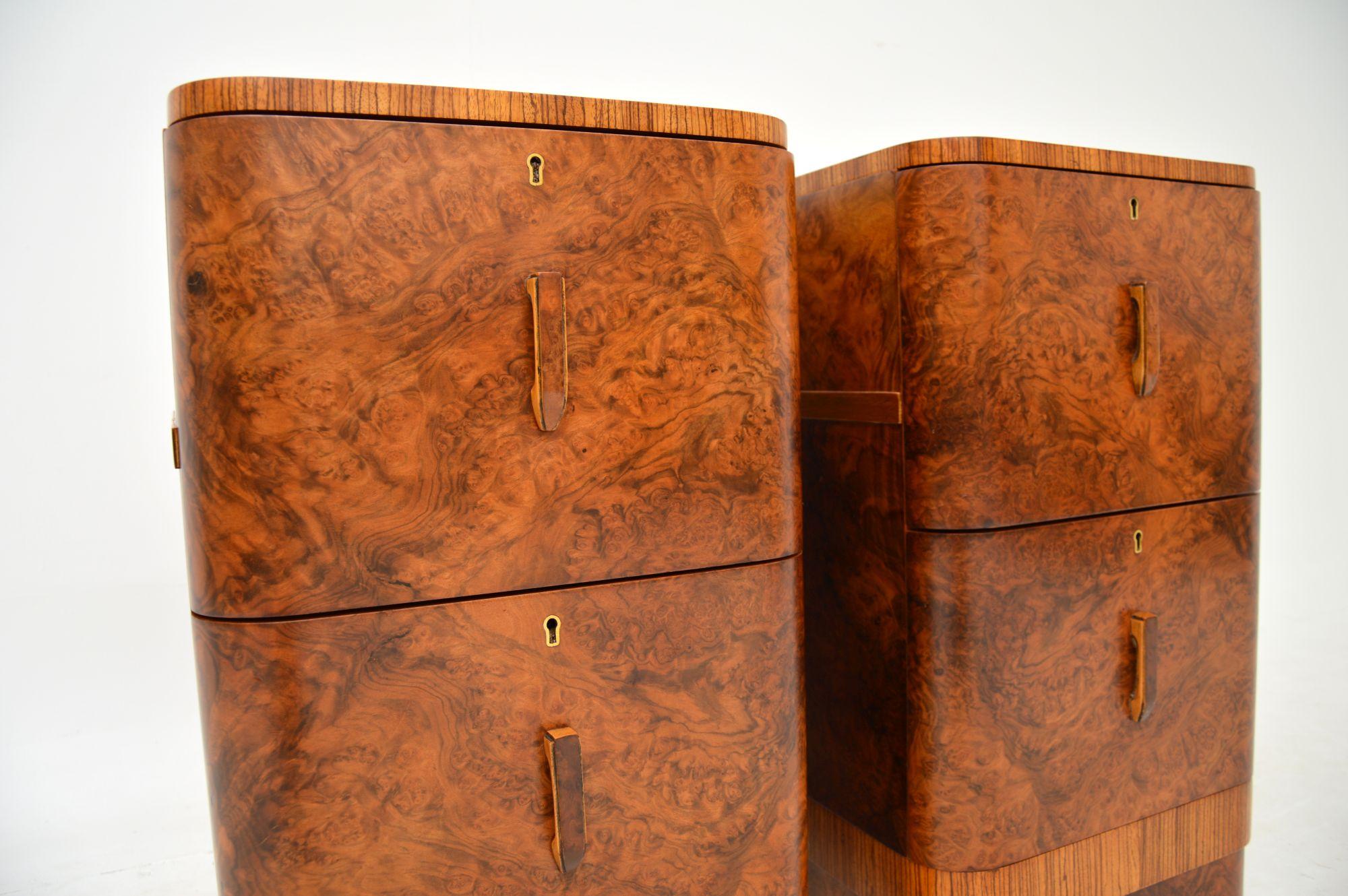 1930's Pair of Art Deco Burr Walnut Bedside Chests 3