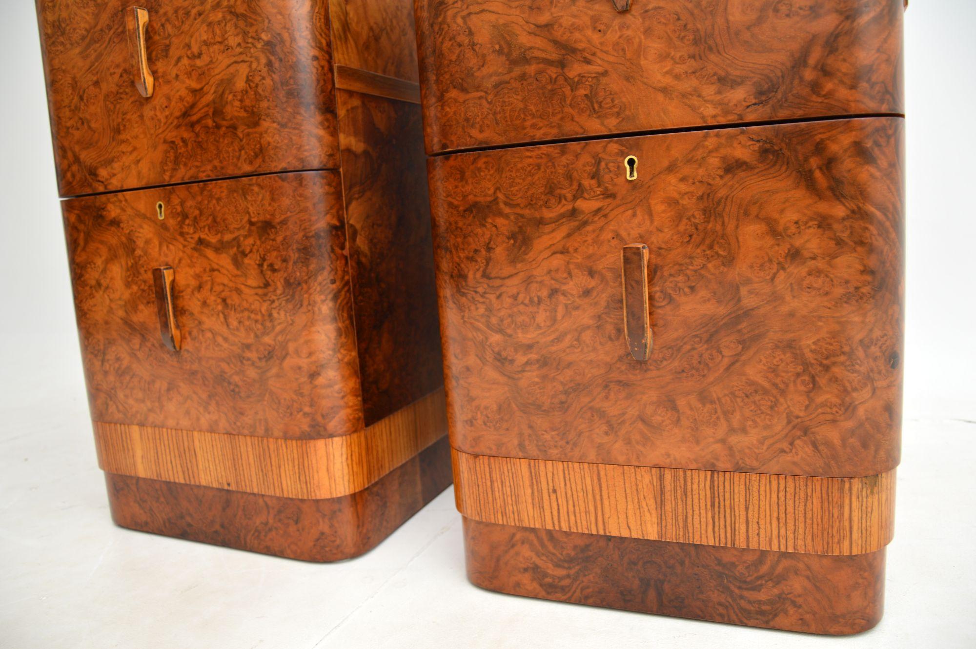 1930's Pair of Art Deco Burr Walnut Bedside Chests 4
