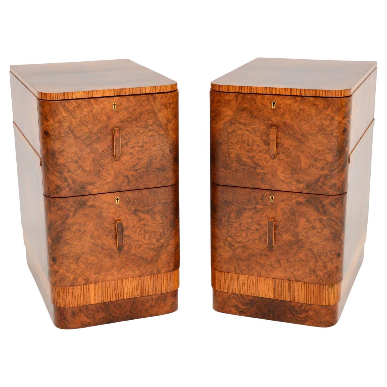 1930's Pair of Art Deco Burr Walnut Bedside Chests