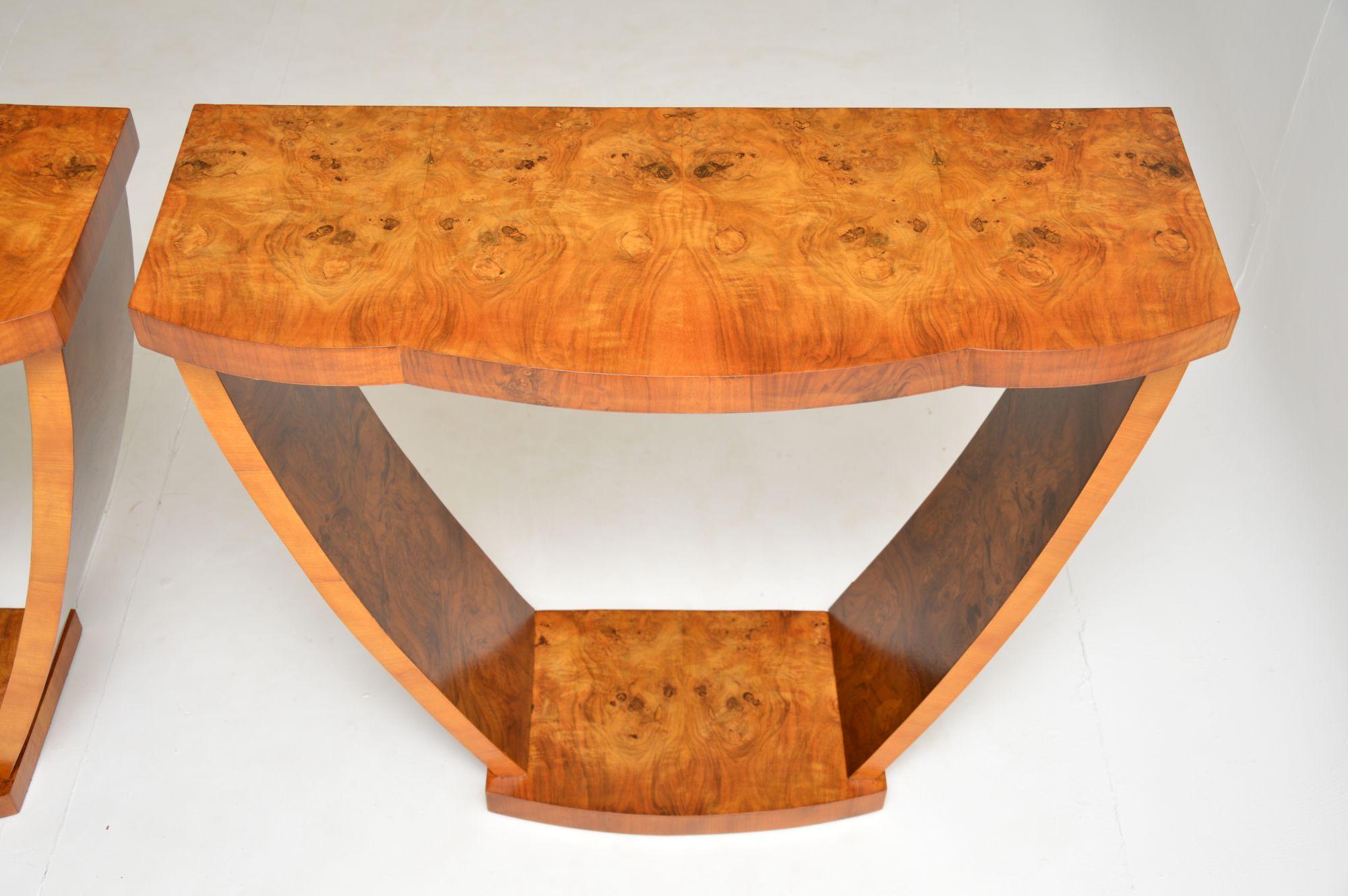 20th Century 1930's Pair of Art Deco Burr Walnut Console Tables