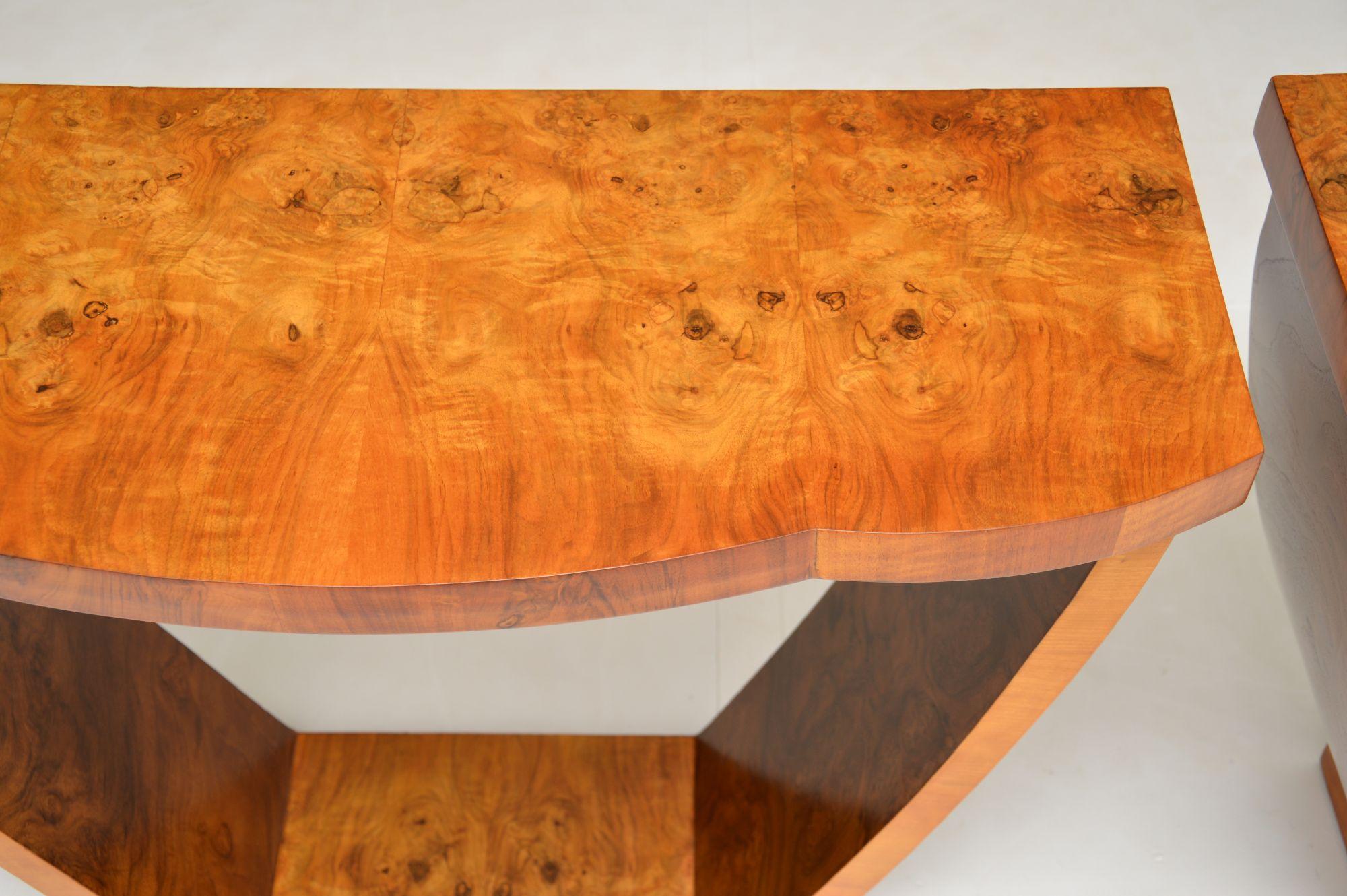 1930's Pair of Art Deco Burr Walnut Console Tables 3