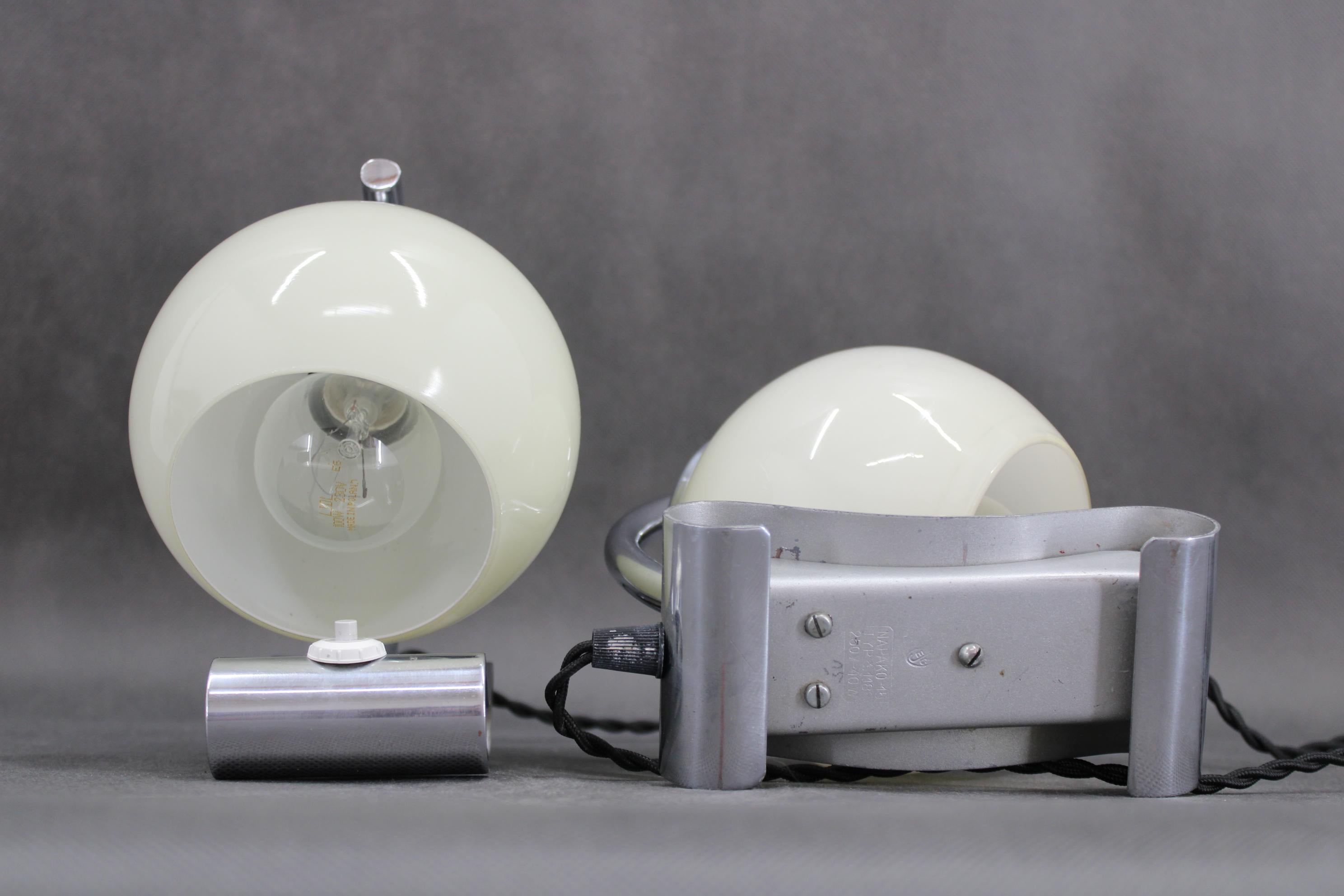 Glass 1930s Pair of Art Deco Chrome Plated Table Lamps, Czechoslovakia For Sale