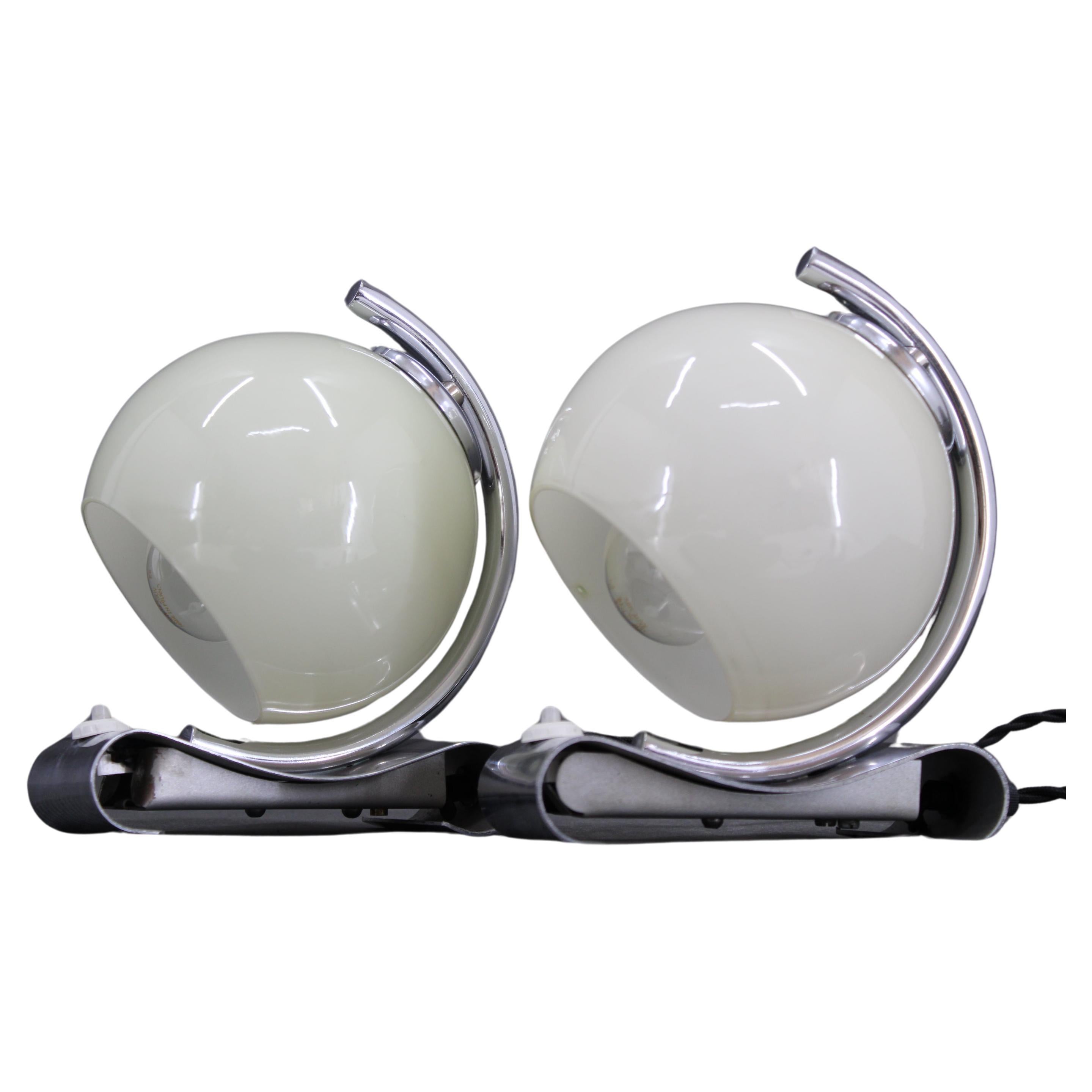 1930s Pair of Art Deco Chrome Plated Table Lamps, Czechoslovakia