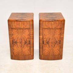 1930s Pair of Art Deco Figured Walnut Bedside Cabinets
