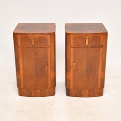 1930s Pair of Art Deco Figured Walnut Bedside Cabinets