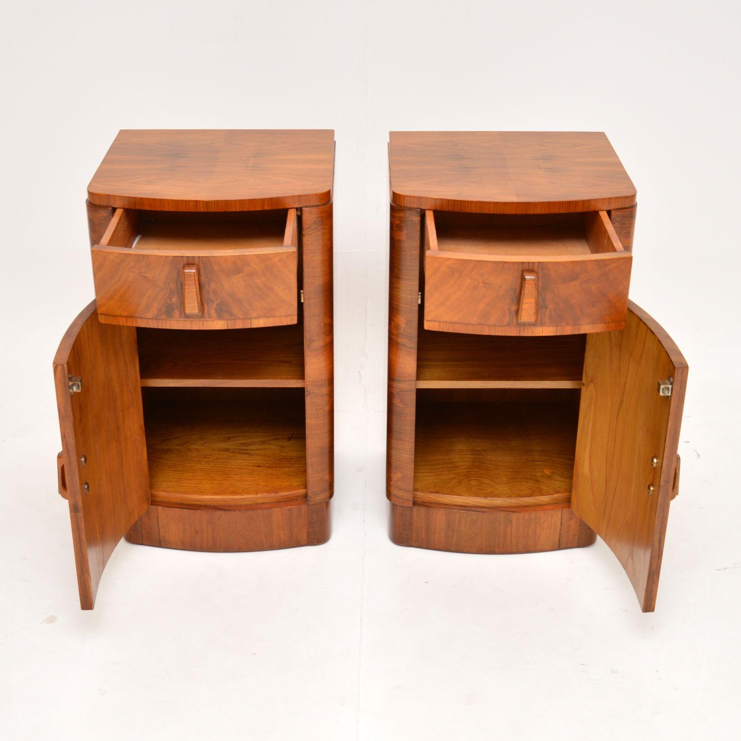1930's Pair of Art Deco Figured Walnut Bedside Cabinets 1