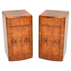 1930''s Pair of Art Deco Figured Walnut Bedside Cabinets