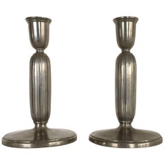 1930s Pair of Art Deco Pewter Candlesticks by Just Andersen