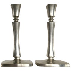 1930s Pair of Art Deco Pewter Candlesticks by Just Andersen