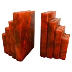 1930s Pair of Art Deco Red Alabaster French Bookends