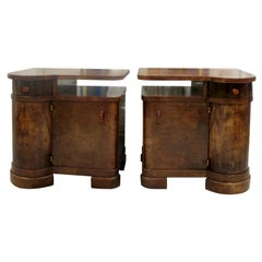 1930s Pair of Art Deco Walnut Veneers Bedside Table/Nightstands,  French