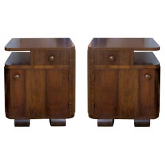1930s Pair of Art Deco Walnut Veneers Bedside Table/Nightstands,  French