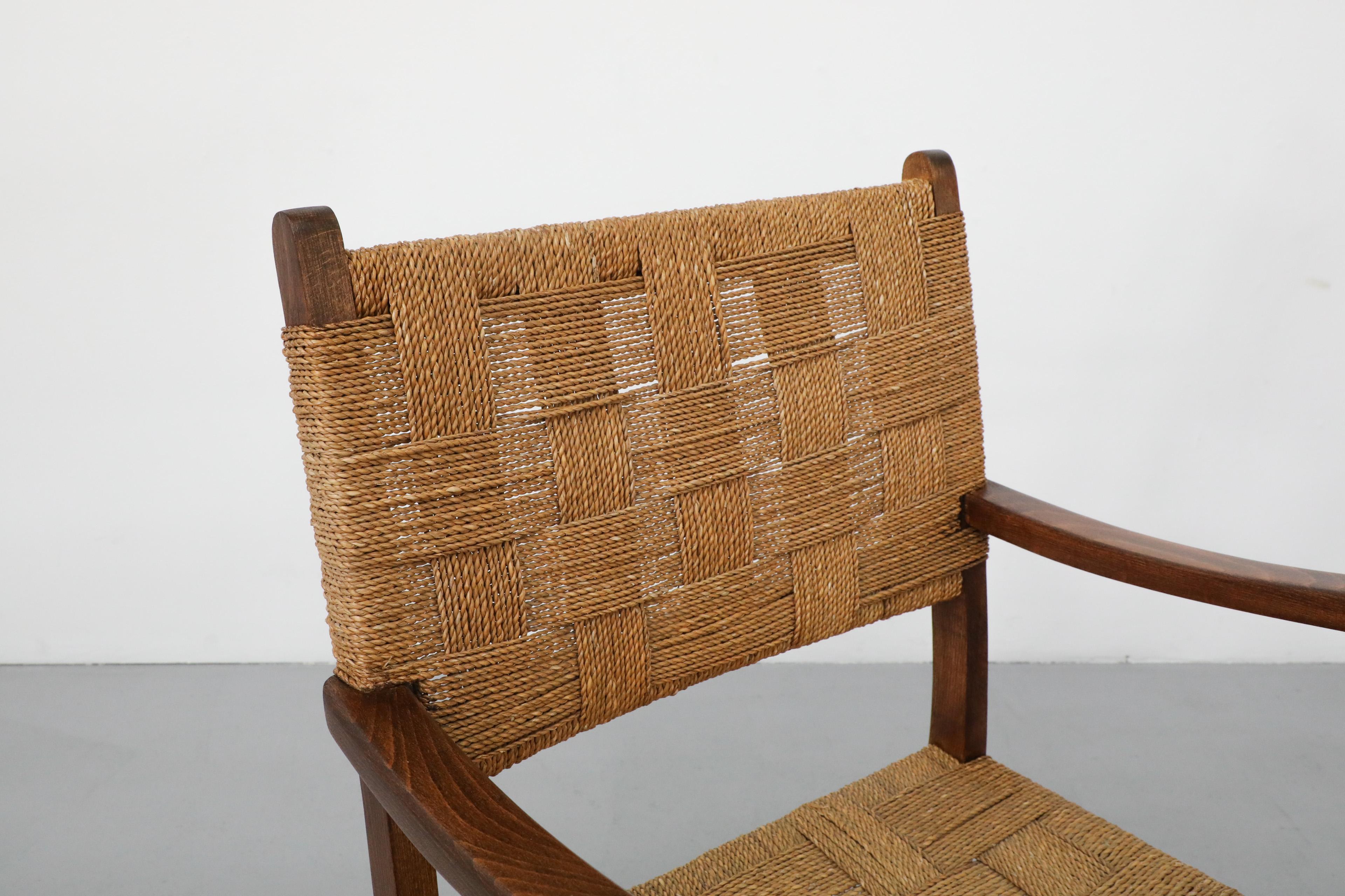 1930's Pair of Axel Larsson for SMF Bodafors Hand Woven Rope and Wood Armchairs 4