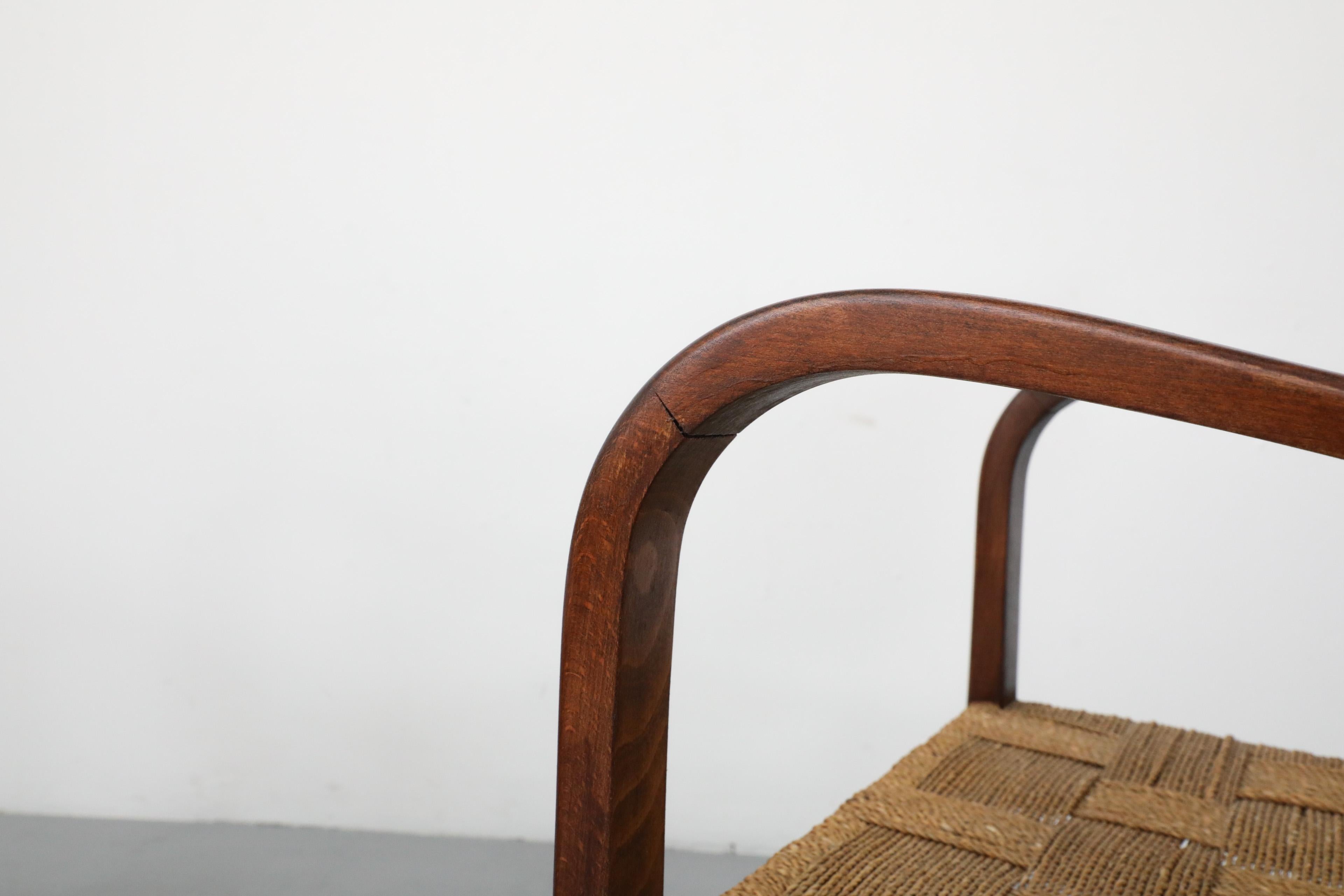 1930's Pair of Axel Larsson for SMF Bodafors Hand Woven Rope and Wood Armchairs 7