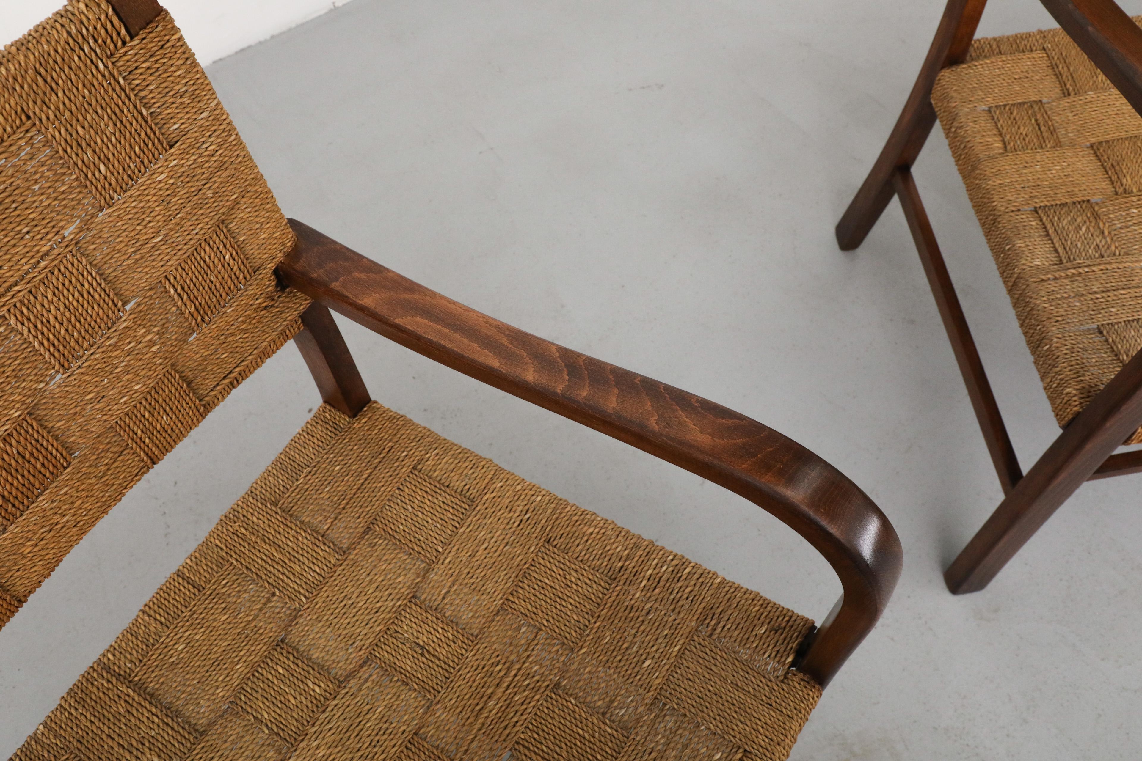 1930's Pair of Axel Larsson for SMF Bodafors Hand Woven Rope and Wood Armchairs 10