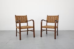 1930's Pair of Axel Larsson for SMF Bodafors Hand Woven Rope and Wood Armchairs
