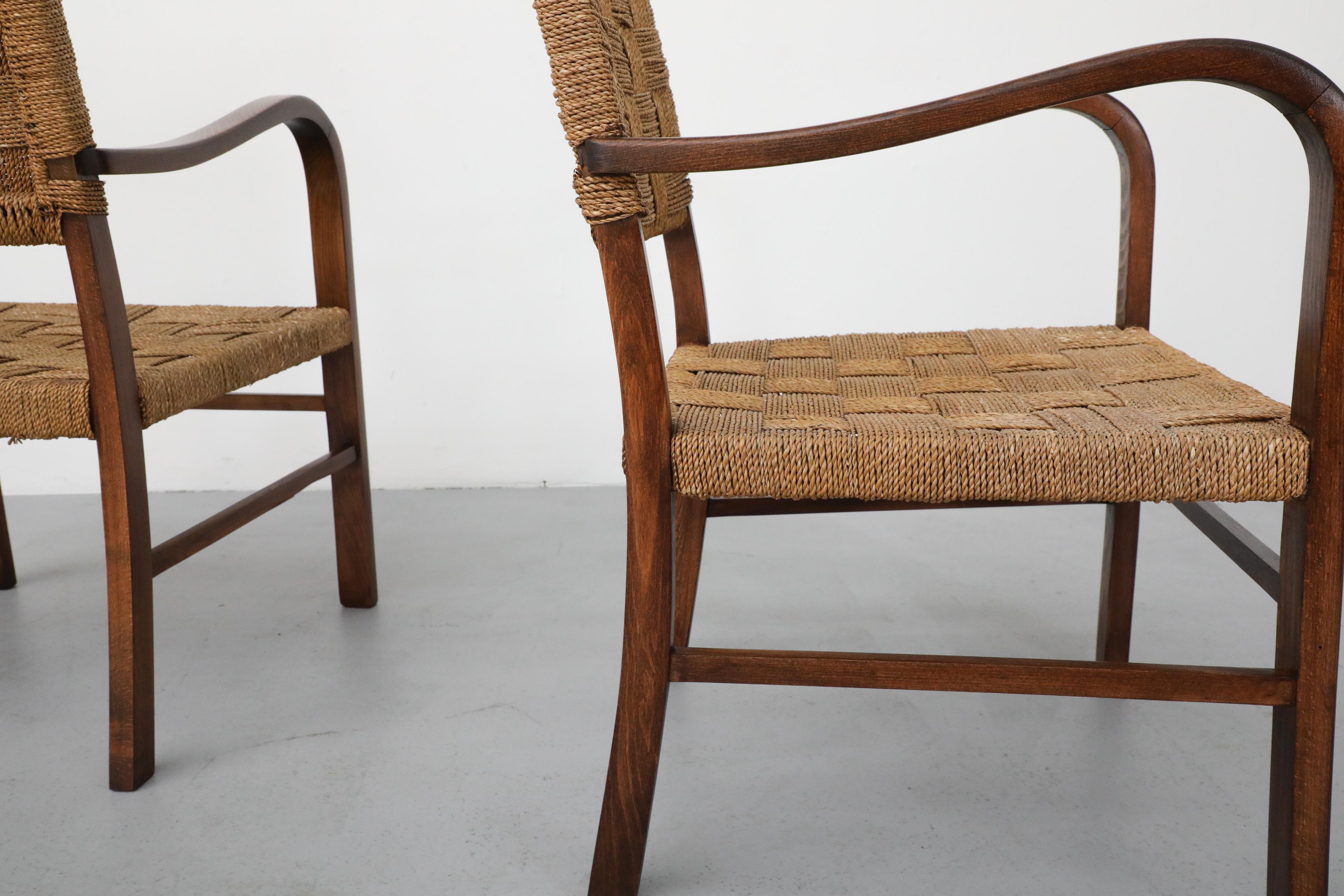 1930's Pair of Axel Larsson for SMF Bodafors Hand Woven Rope and Wood Armchairs 13