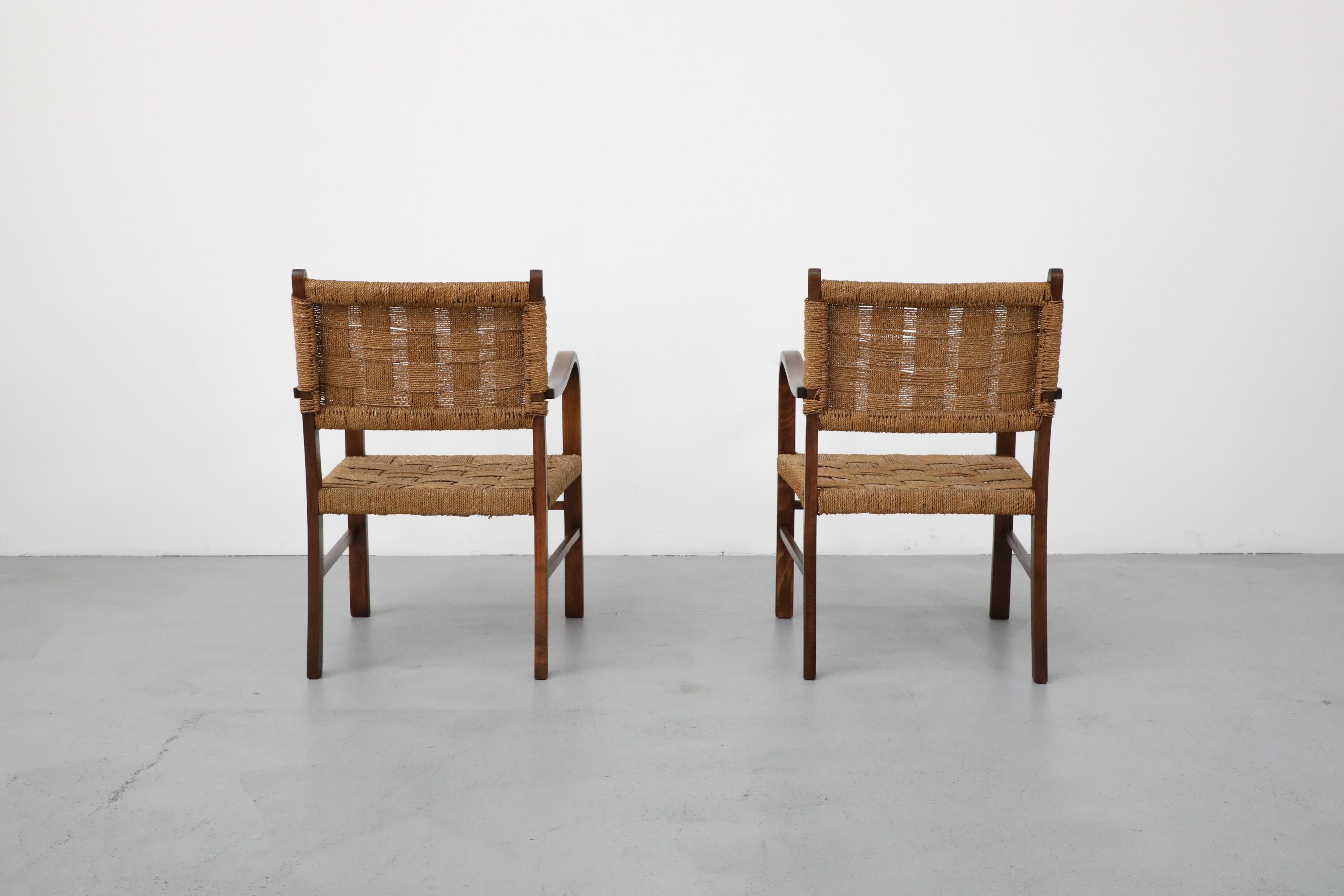 20th Century 1930's Pair of Axel Larsson for SMF Bodafors Hand Woven Rope and Wood Armchairs