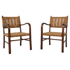 Vintage 1930's Pair of Axel Larsson for SMF Bodafors Hand Woven Rope and Wood Armchairs
