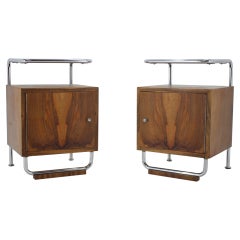1930s Pair of Bauhaus Chrome Plated Bedside Tables, Czechoslovakia