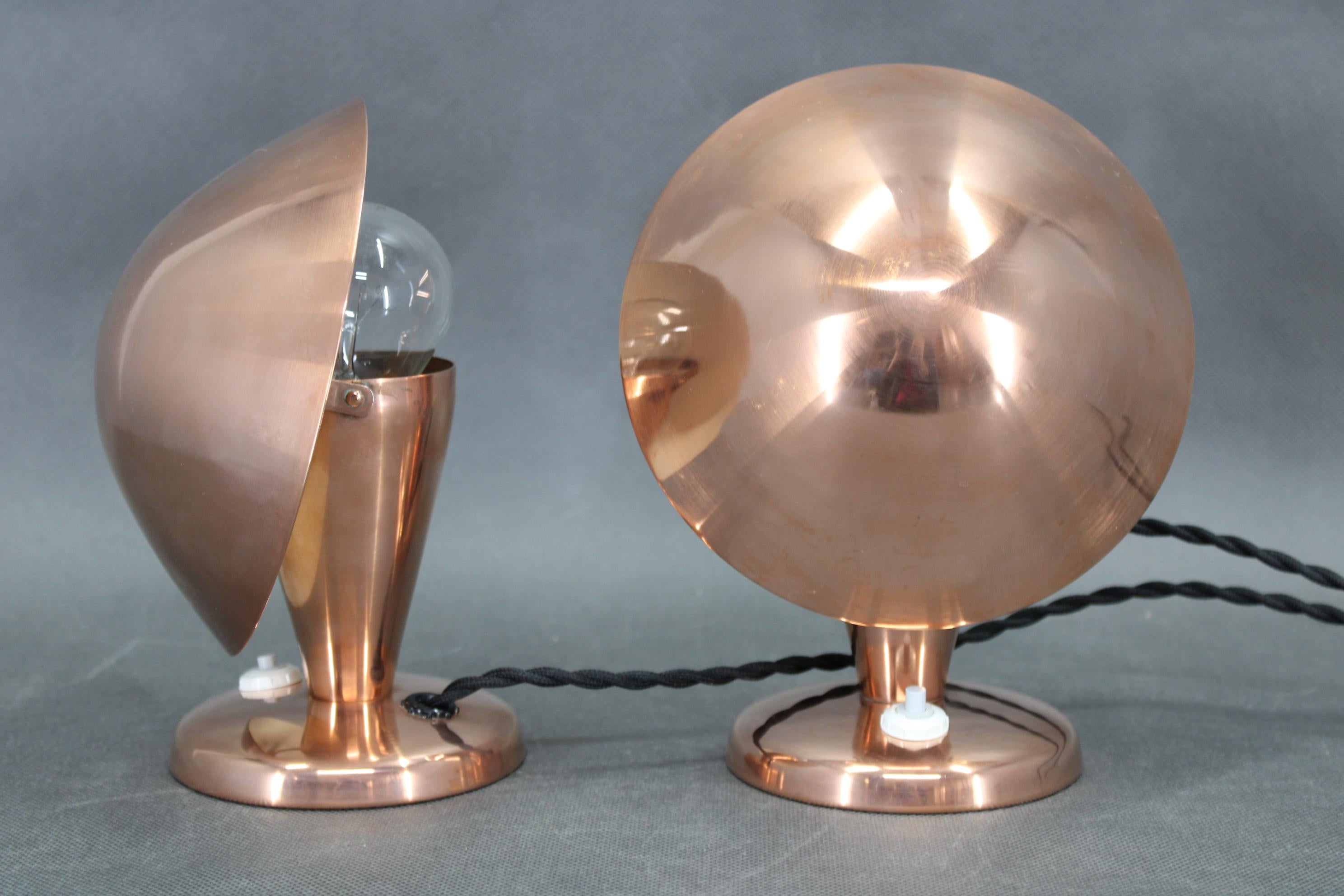 1930s Pair of Bauhaus Mushroom Table Lamps in Copper Finish, Czechoslovakia 3