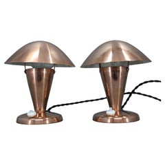 Paar Bauhaus Pilz-Tischlampen in Kupferausführung, Tschechoslowakei, 1930er Jahre