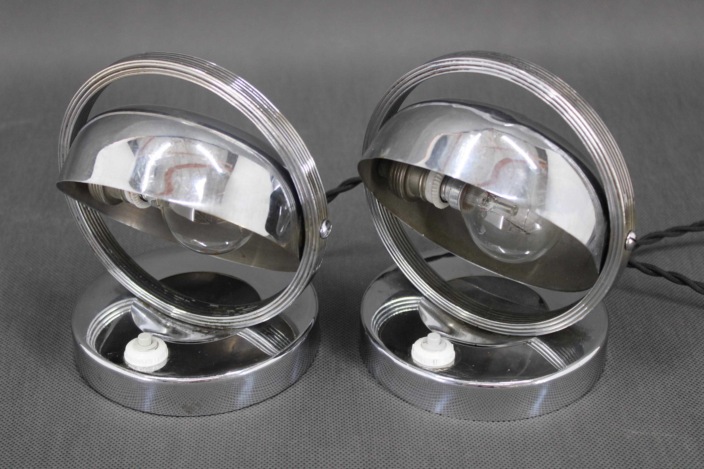Chrome 1930s Pair of Bauhaus Nightstand Lamps, Czechoslovakia