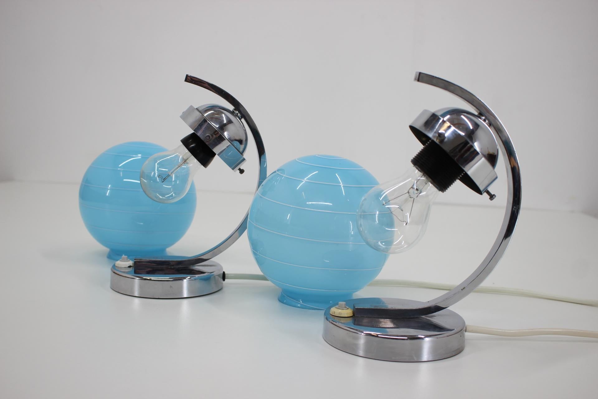 1930s Pair of Blue Bauhaus Table Lamps, Czechoslovakia In Good Condition In Praha, CZ