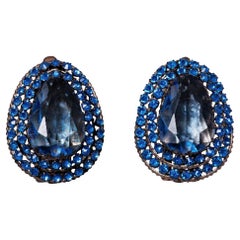 1930s Pair of Blue Czech Glass Dress Clips