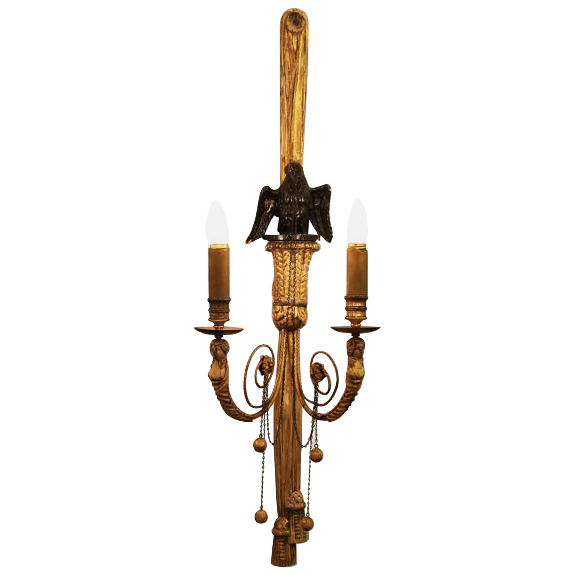 1930s Pair of Carved Giltwood Eagle Sconces