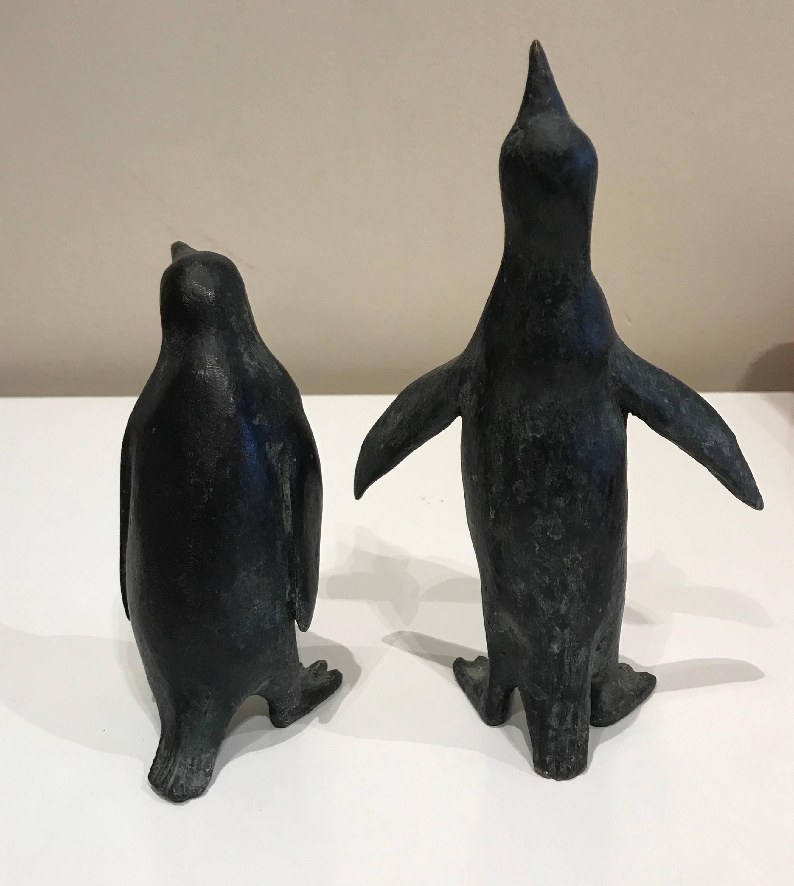 American 1930s Pair of Cast Solid Bronze Penguins Numbered Series