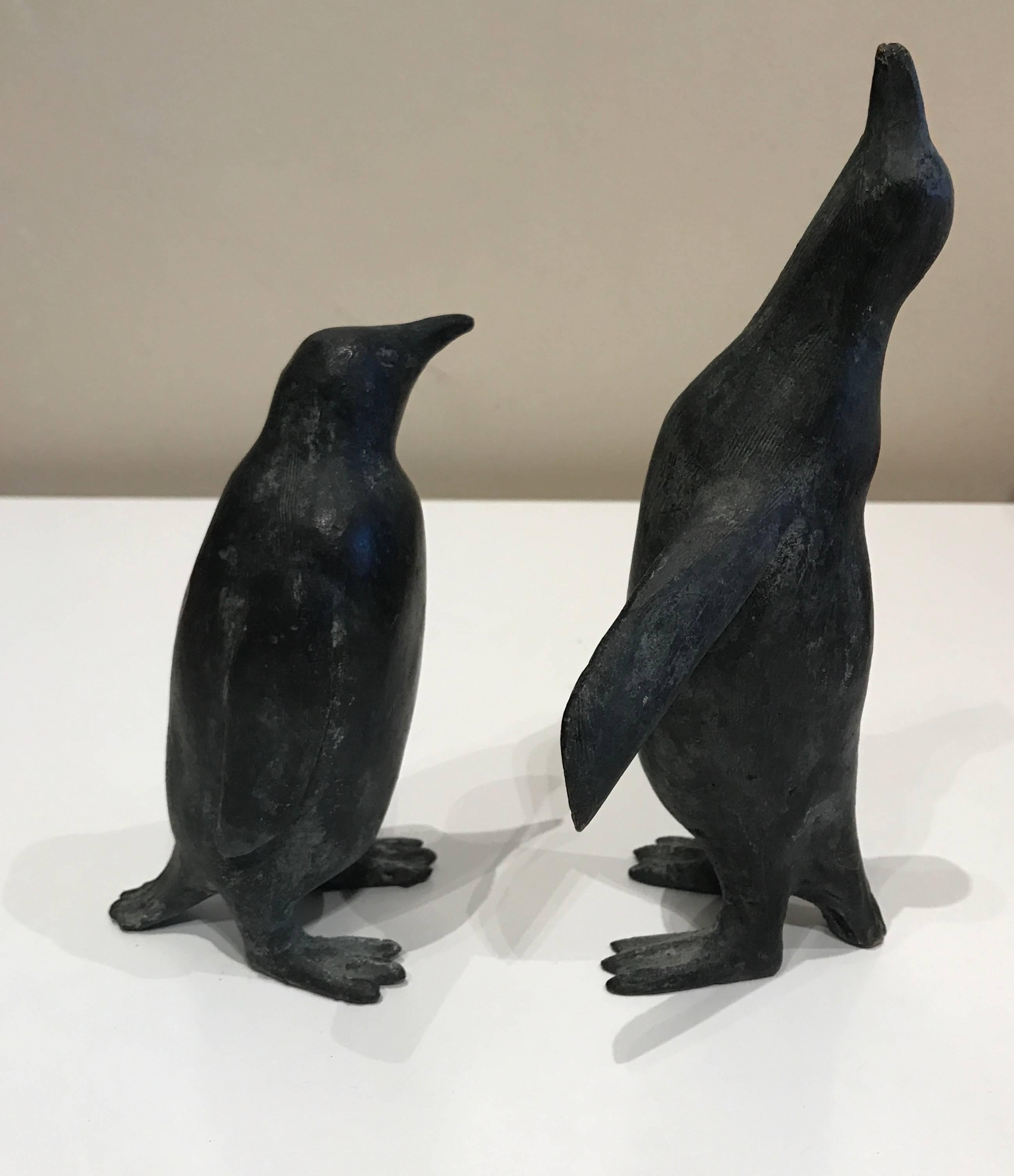 Mid-20th Century 1930s Pair of Cast Solid Bronze Penguins Numbered Series