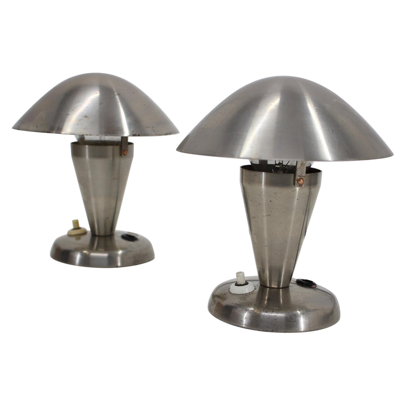 Paire de lampes Bauhaus en métal chromé des années 1930, Tchécoslovaquie en vente