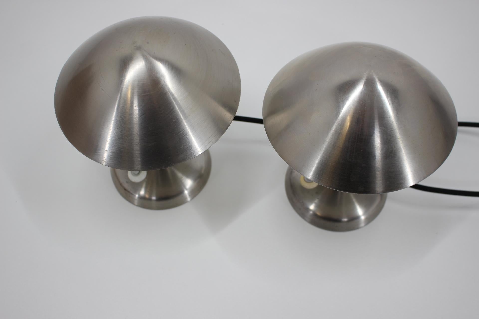 Polychromed 1930s Pair of Chrome Plated Bauhaus Lamps, Czechoslovakia