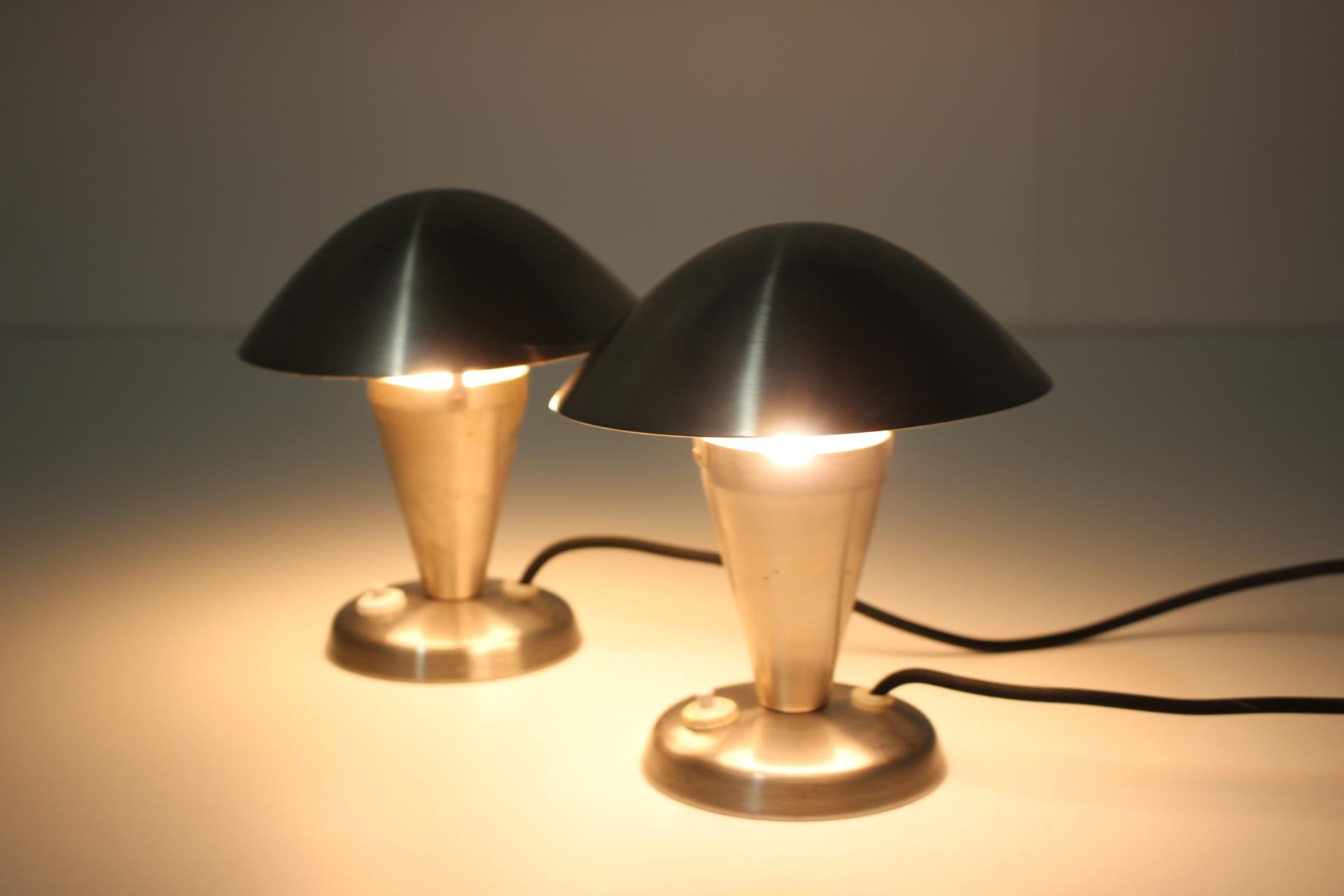 1930s Pair of Chrome Plated Bauhaus Lamps, Czechoslovakia In Good Condition In Praha, CZ