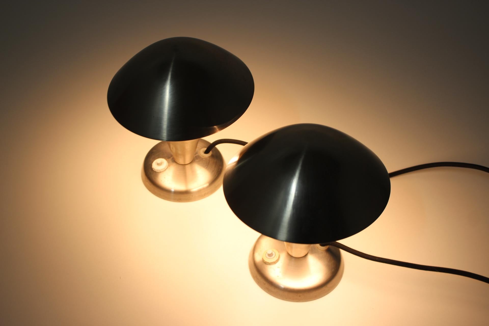 Mid-20th Century 1930s Pair of Chrome Plated Bauhaus Lamps, Czechoslovakia