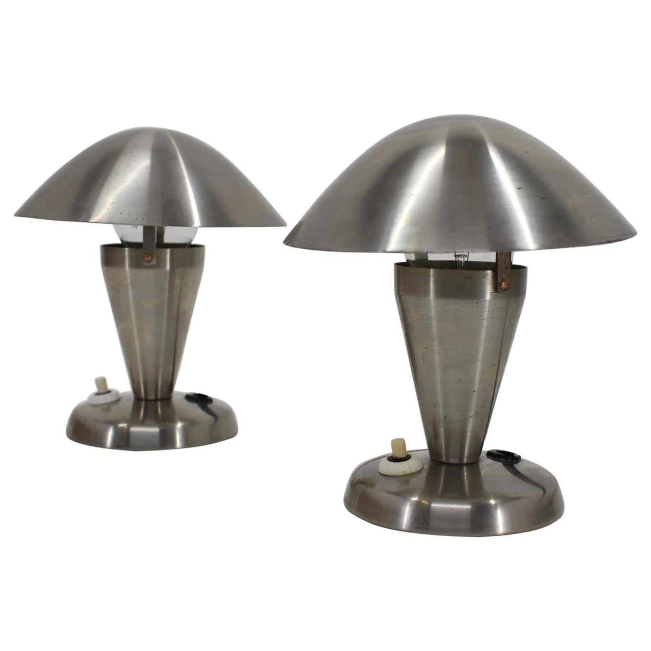 1930s Pair of Chrome Plated Bauhous Lamps, Czechoslovakia For Sale