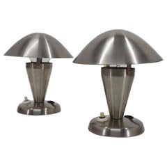 Vintage 1930s Pair of Chrome Plated Bauhous Lamps, Czechoslovakia